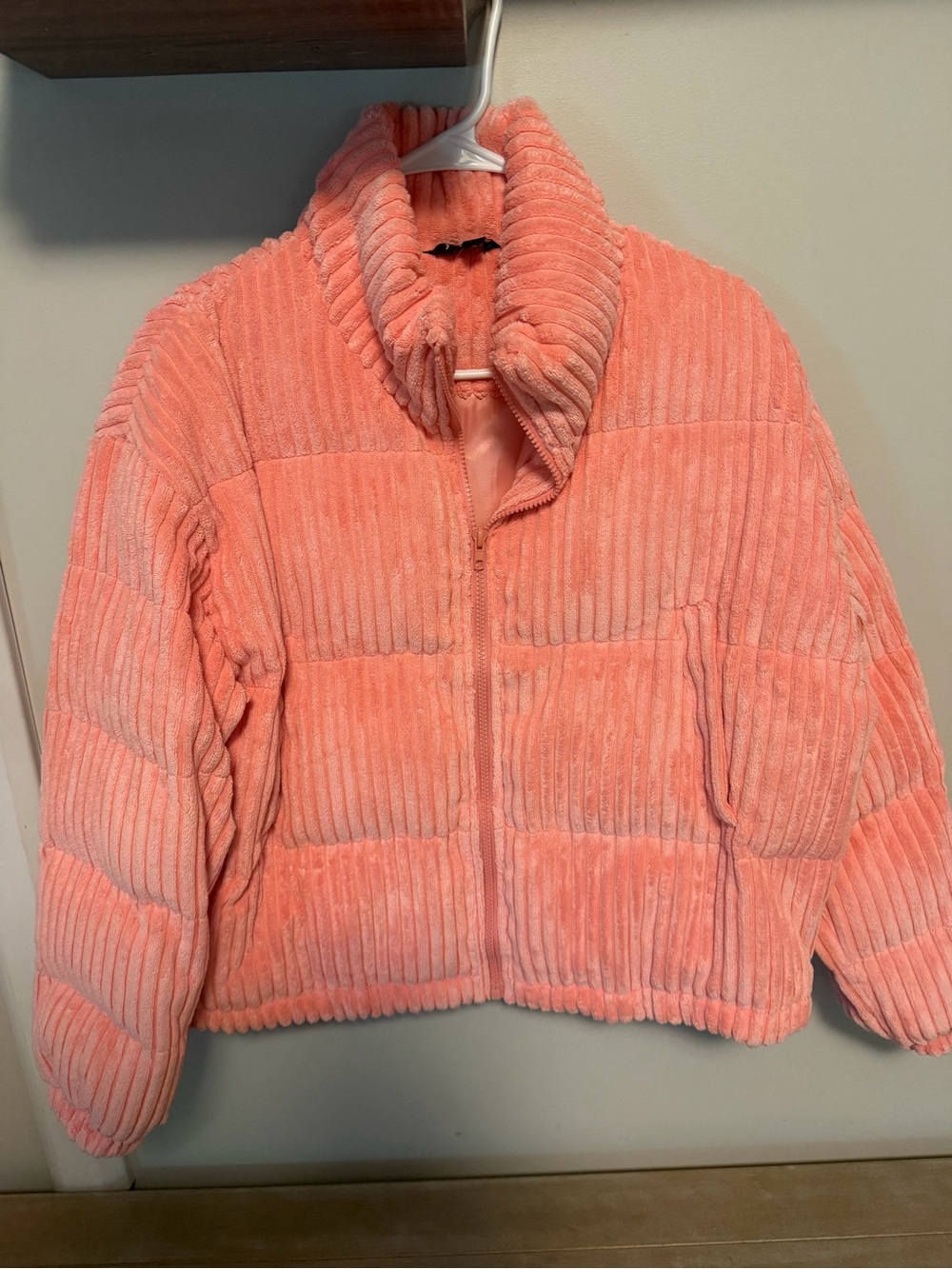 Plush Coral Teddy Jacket with Ribbed Texture by J.NNA
